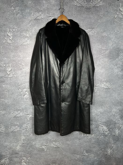 Мужское кожаное пальто дубленка с мехом Brioni Xl