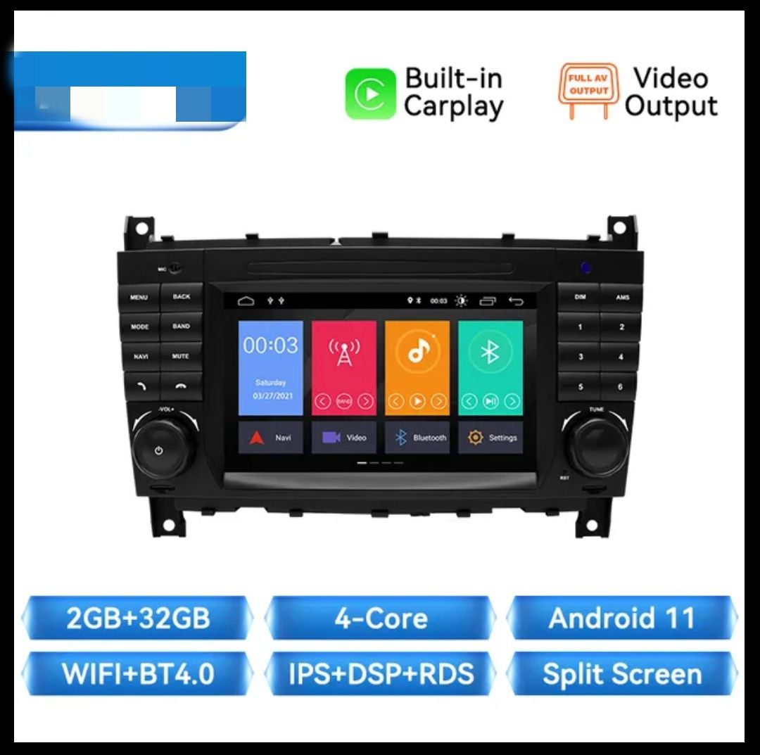 Rádio Android Mercedes W203 W209 W219 GPS WiFi Bluetooth