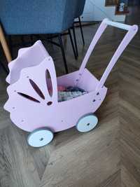 Różowy Wózek drewniany dla lalek zabawka