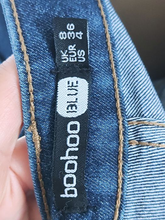 Granatowe spodnie dżinsy damskie jeansy rurki wysoki stan 36