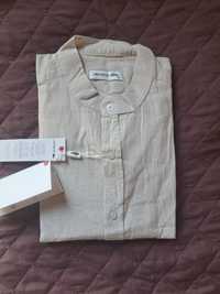 Koszula len męska  Lacoste xl beżowa zwiewna małe logo elegancka