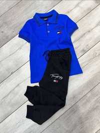Komplet dres dla chłopca bluzka + spodnie polówka niebieska 98/104