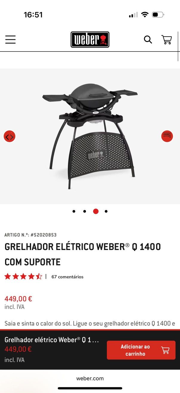 Grelhador elétrico weber