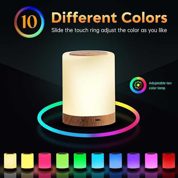 Lampka nocna AISUTHA RGB Zmiana Kolorów Dotykowa Ściemniana Akumulator