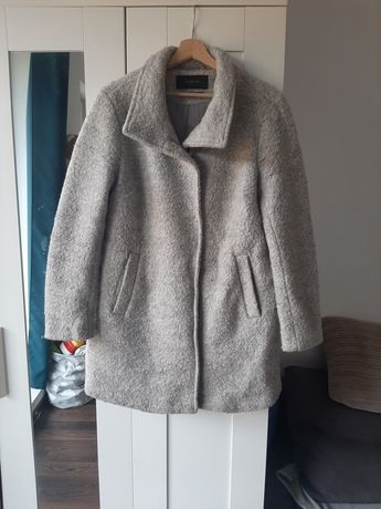 Wełniany szary płaszcz jesienny zimowy oversize S/36 Reserved