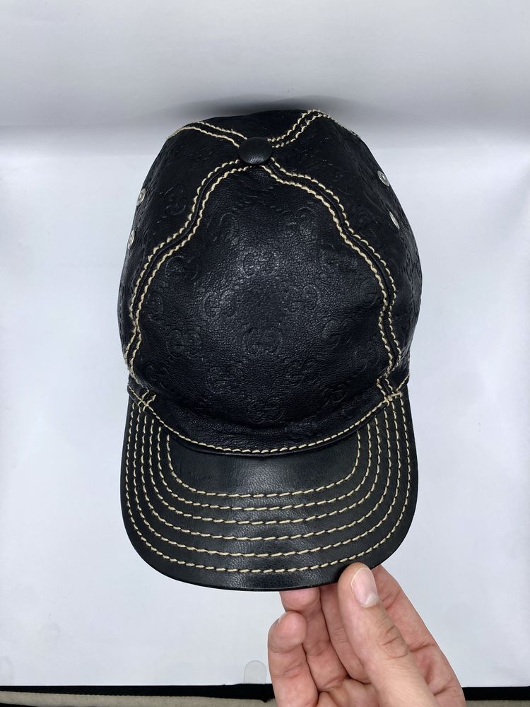 Gucci vintage чоловіча шкіряна кепка монограм