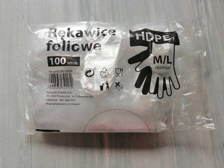 Rękawice foliowe HDPE, rozmiar M/L. 65 sztuk. Nowe.