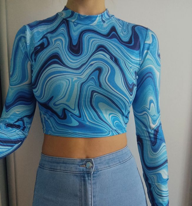 Top z długim rękawem, top ze wzorem, top damski