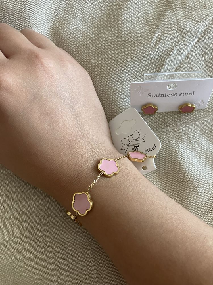 Pulseira e brincos trevo Aço Inoxidável