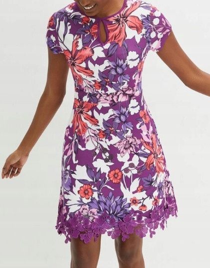 B.P.C sukienka fioletowa w kwiaty z koronką ^44/46