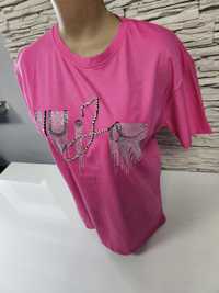 Nowy z metką T shirt z cekinami Liu Jo różowy fuksja rozm M