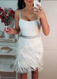 Sukienka bandażowa 36,38 biała frędzle 40 frędzelki srebrna sexi nowa