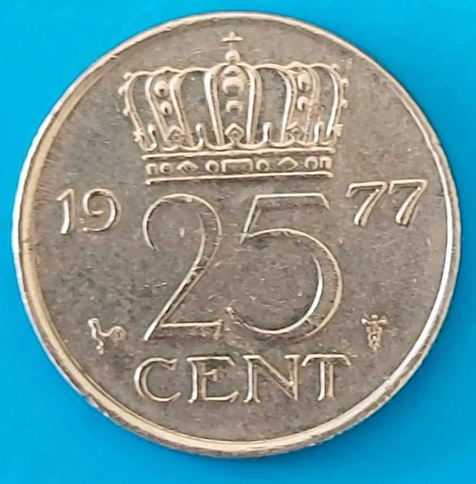 25 Cêntimos de 1977 Rainha Juliana dos Países Baixos