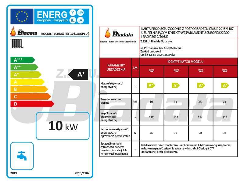 Piec, kocioł C.O. Ekopel 10 kW DUO na PELLET + ekogroszek 5 KLASA