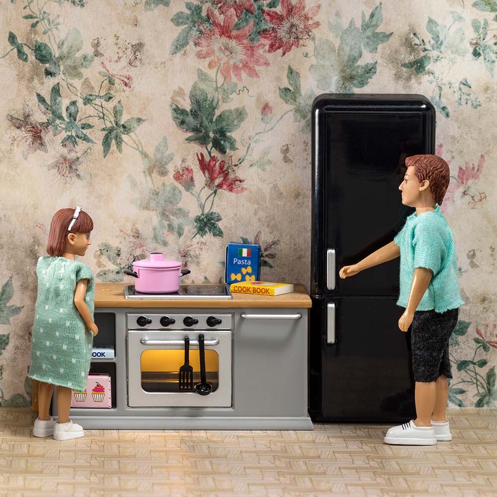 Zestaw mebli kuchennych do domku dla lalek, lodówka, kuchnia Lundby