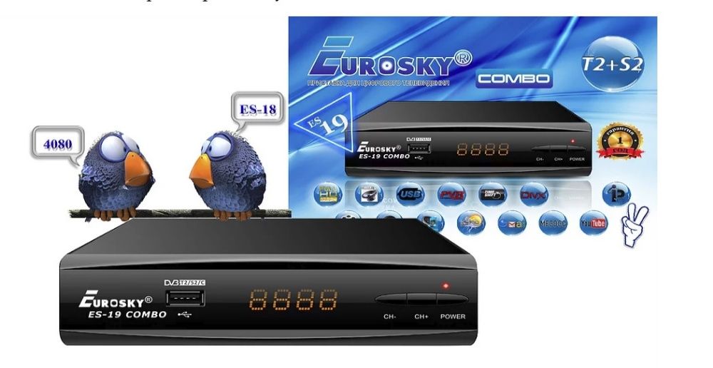 EuroSky ES-19 Combo T2+Спутниковый тюнер. Магазин. Гарантия.Прошитый
