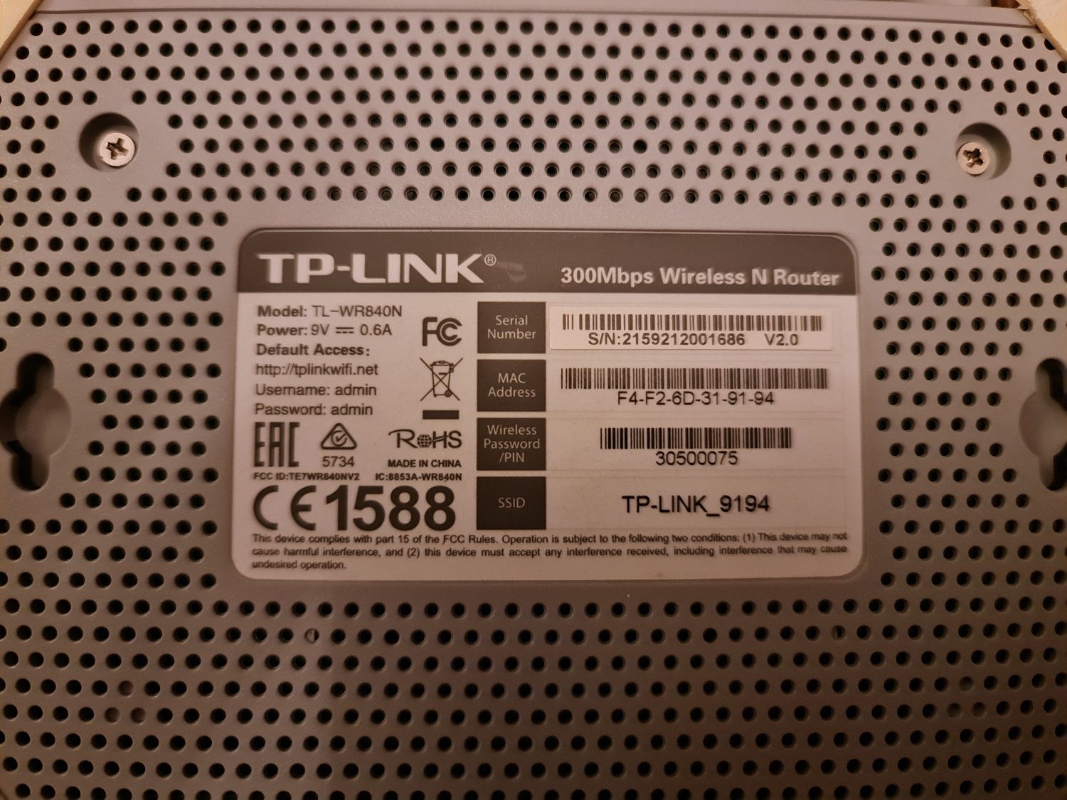 Vendo Router TP-LINK TL-WR840N