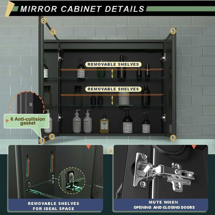 Podświetlana szafka łazienkowa z lustrem USB