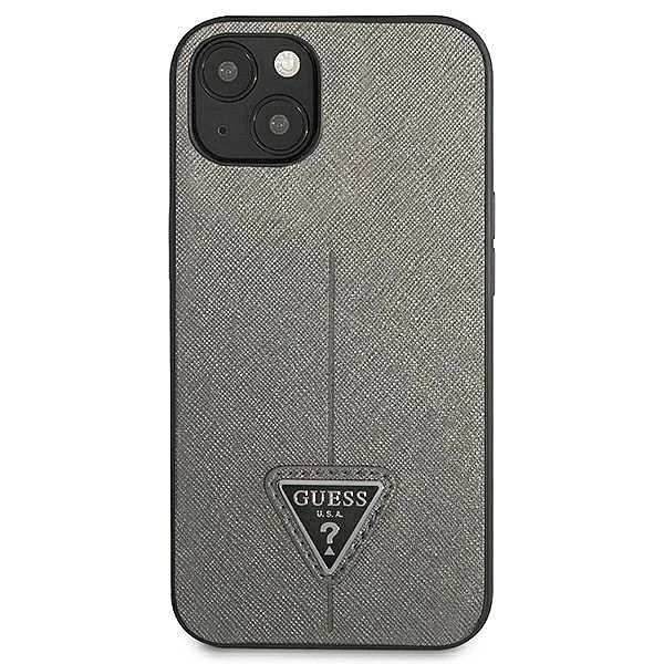 Etui Guess Saffiano Triangle Logo na iPhone 14 - srebrne