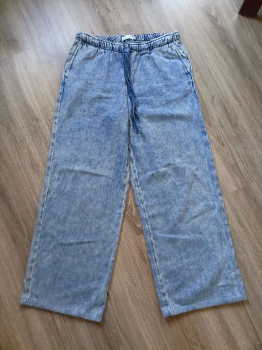 Jeansowe spodnie damskie r.34 szerokie nogawki