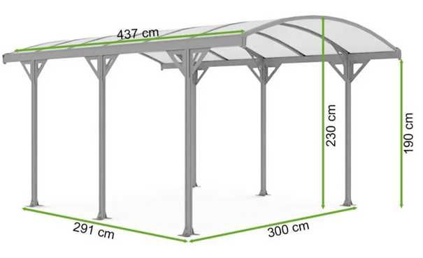 Wiata samochodowa 3 x 4,3 m, daszek, carport, aluminium i poliwęglan