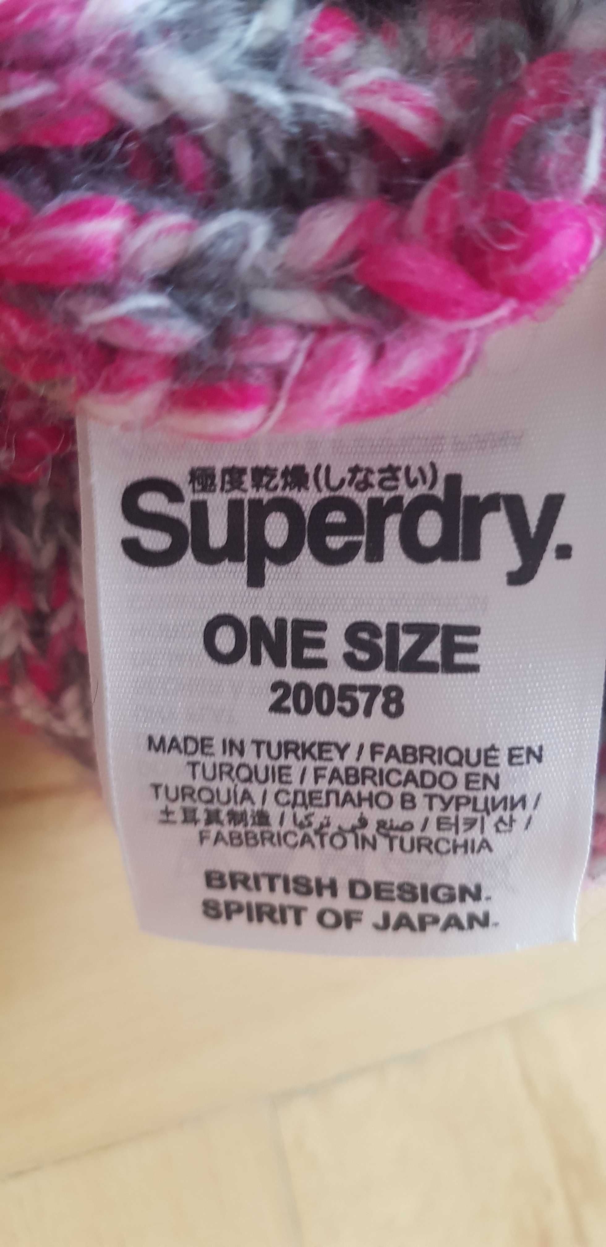 czapka Superdry Tokio zimowa z pomponem różowa damska ciepła róż