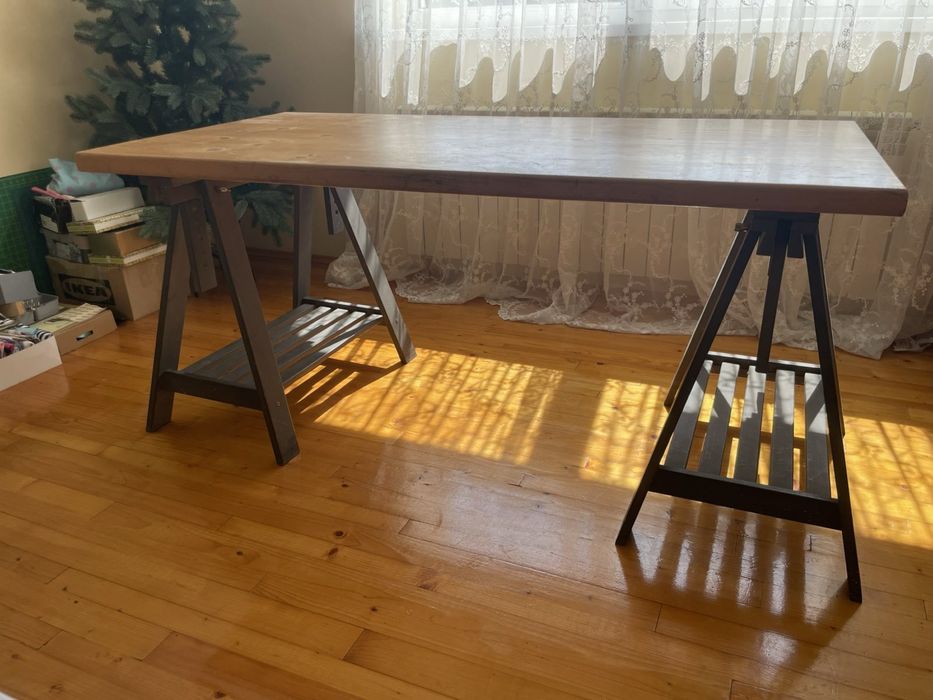 Великий письмовий стіл ікеа натуральне дерево опори + стільниця