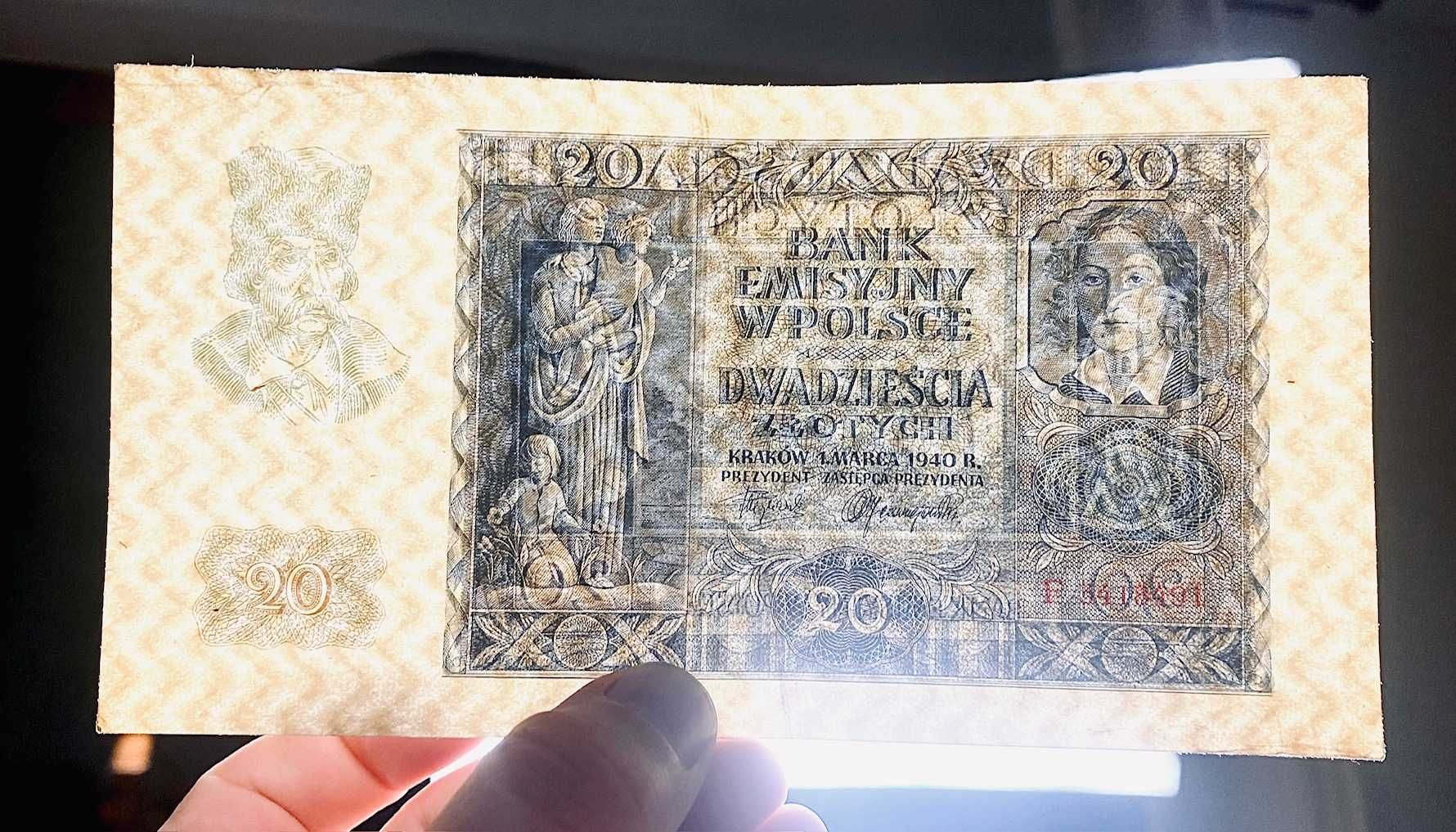 Banknot 20 złotych 1940 seria F