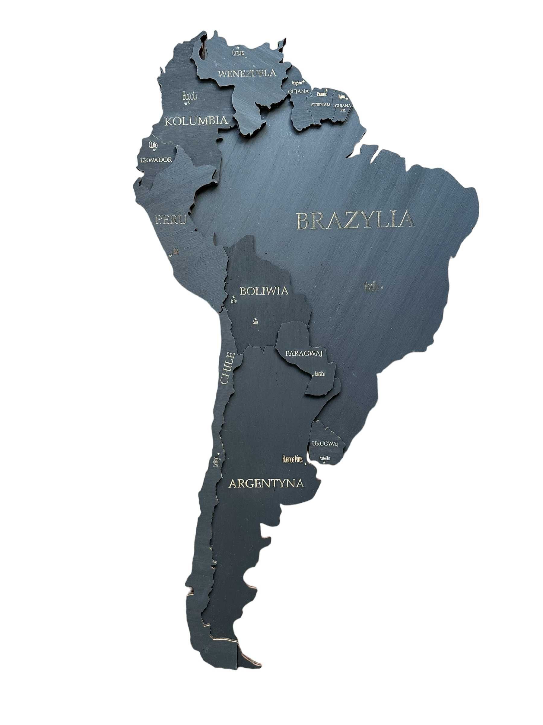 Mapa Świata 3D 210x126cm język polski, czarna, prezent