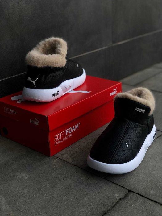 Женские зимние дутики puma черные натуральная кожа хит продаж!
