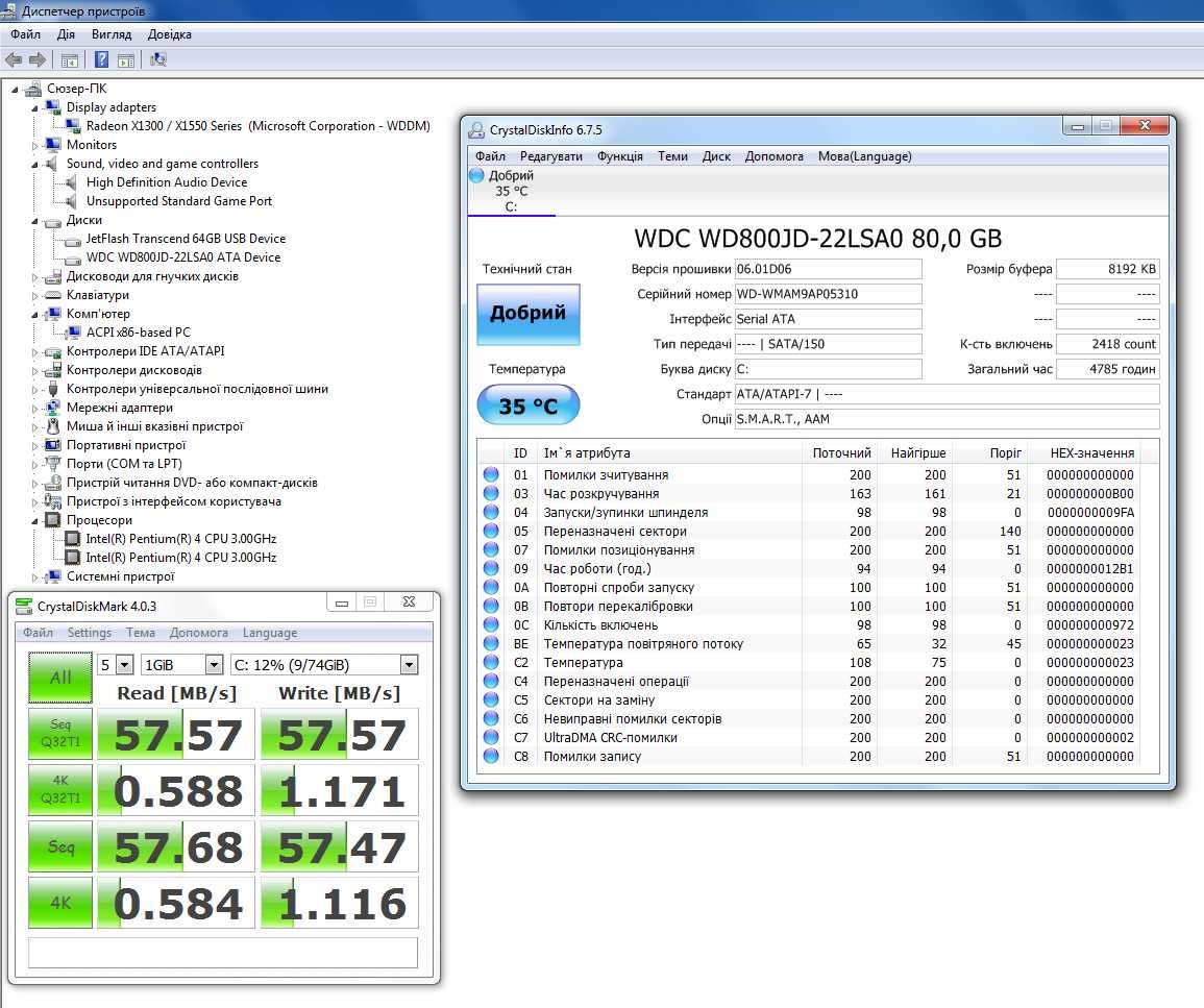 Жорсткий диск Western Digital WD800JD SATA 80 GB Тест ОК Ідеал