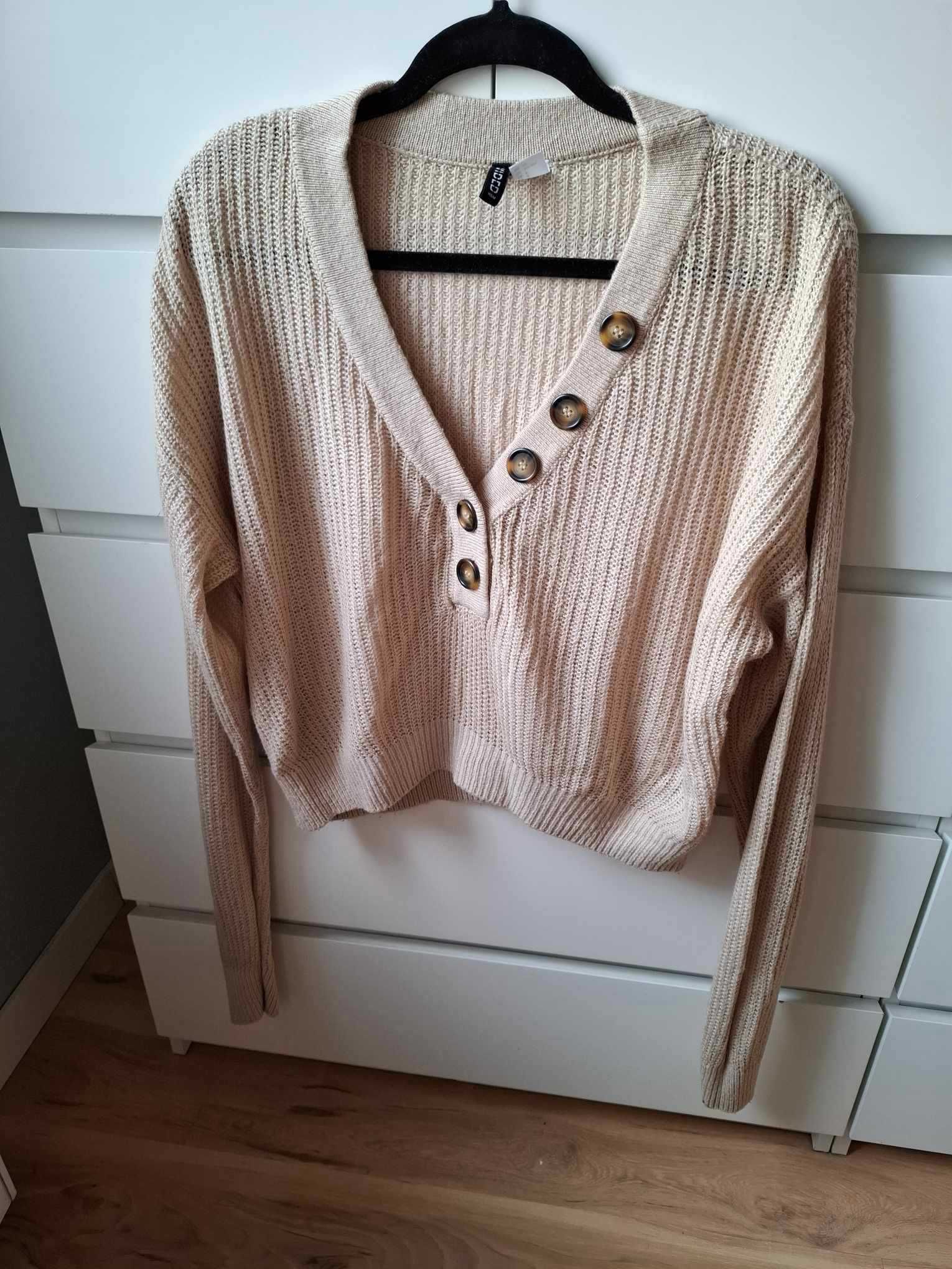 S 36 H&M bezowy sweter z długim rękawem z dekoltem v dekolt serek