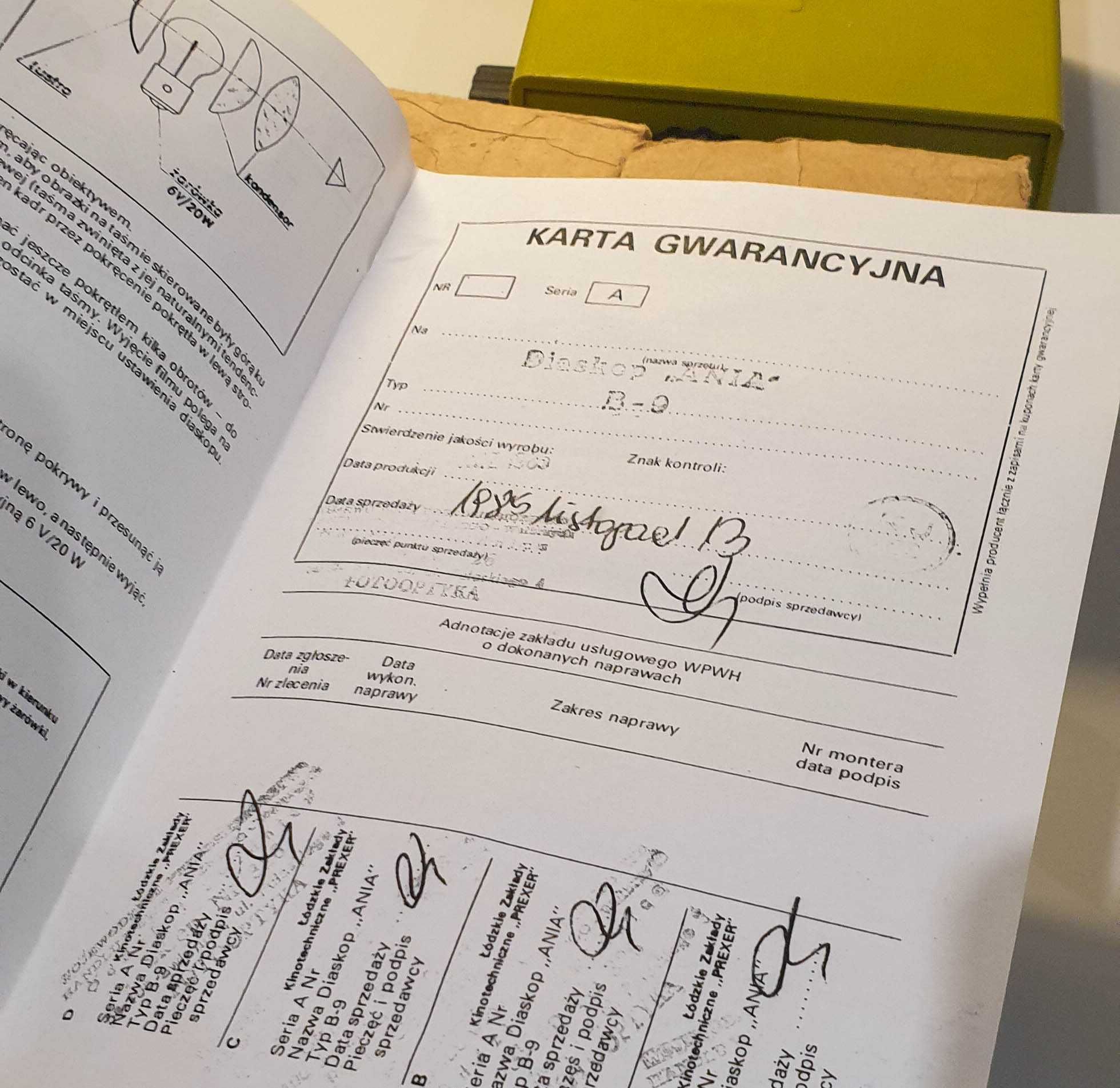 Projektor rzutnik ANIA PRL ŁZK brzoskwiniowy Stan Dobry Pudełko