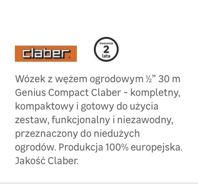 Wózek z wężem ogrodowym 12.5 mm 30 m Genius Compact Claber
