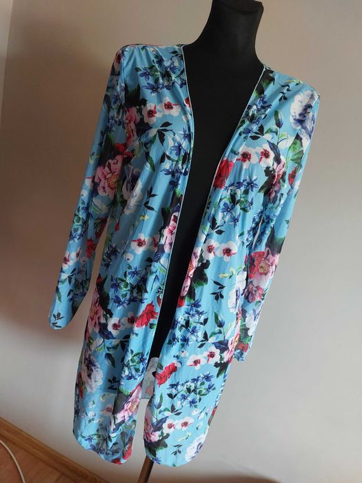 Niebieska narzutka cienka siateczkowa kimono na kostium lato l xl uni