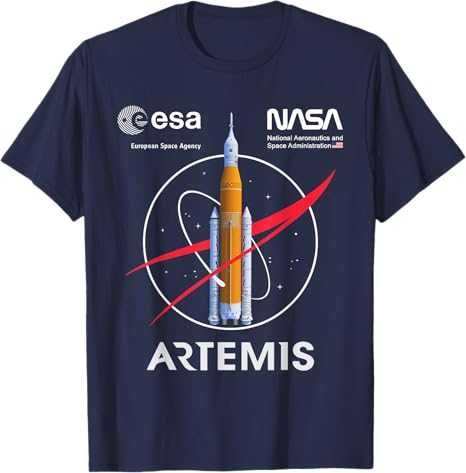 Koszulka z logo NASA Artemis Mission SLS Worm i ESA Tshirt bawełniany