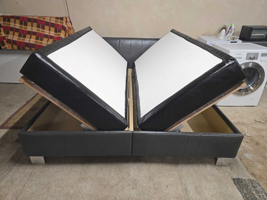 Skórzane łóżko sypialniane kontynentalne z pojemnikami, 180 x 200