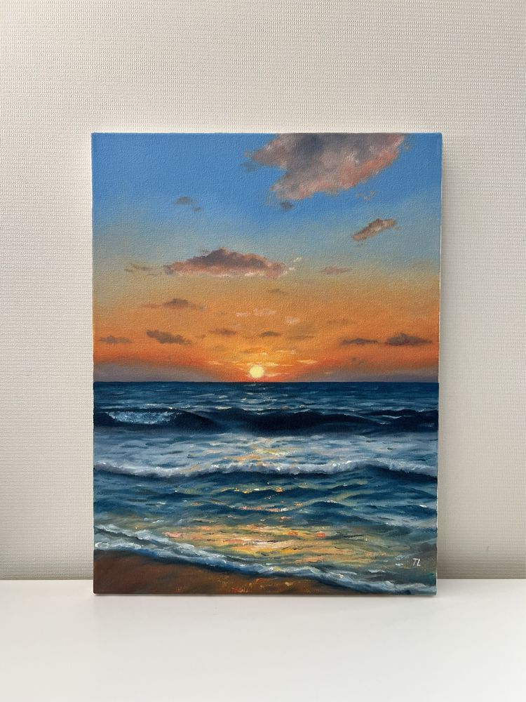 Картина олійними фарбами, морський пейзаж, море картина маслом закат