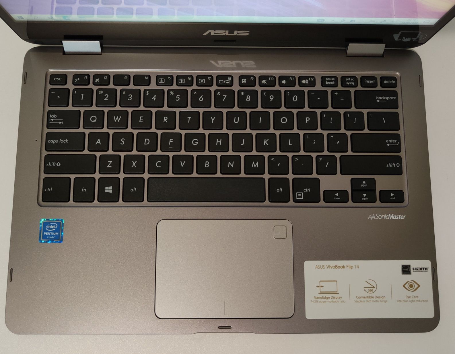 Asus VivoBook Flip 14" IPS FHD Touch, Intel N4020, 4GB DDR4, 64 SSD