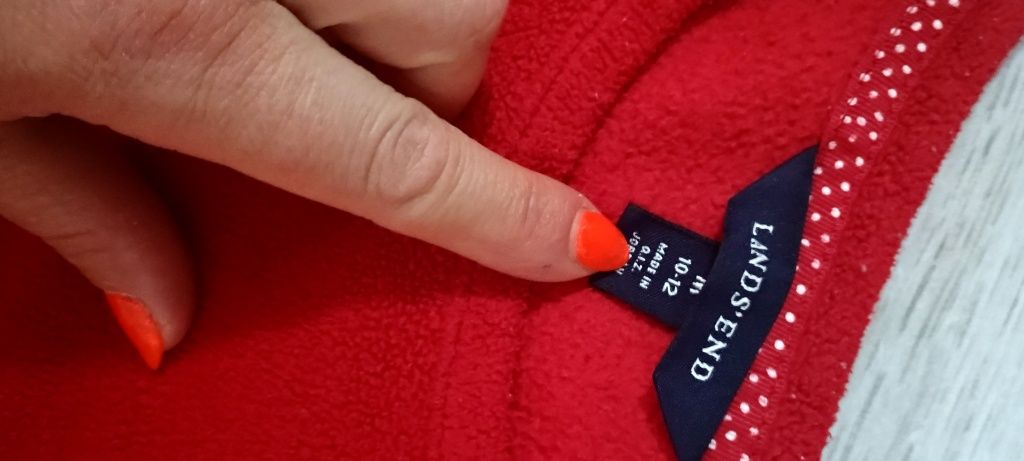 Bluza dresowa czerwona z polaru rozmiar M/L Lands'end