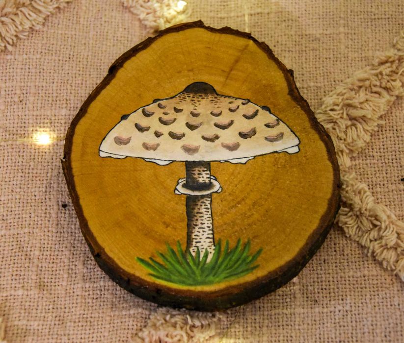 Drewniane, ręcznie malowane podkładki, ozdoba, prezent, grzyb