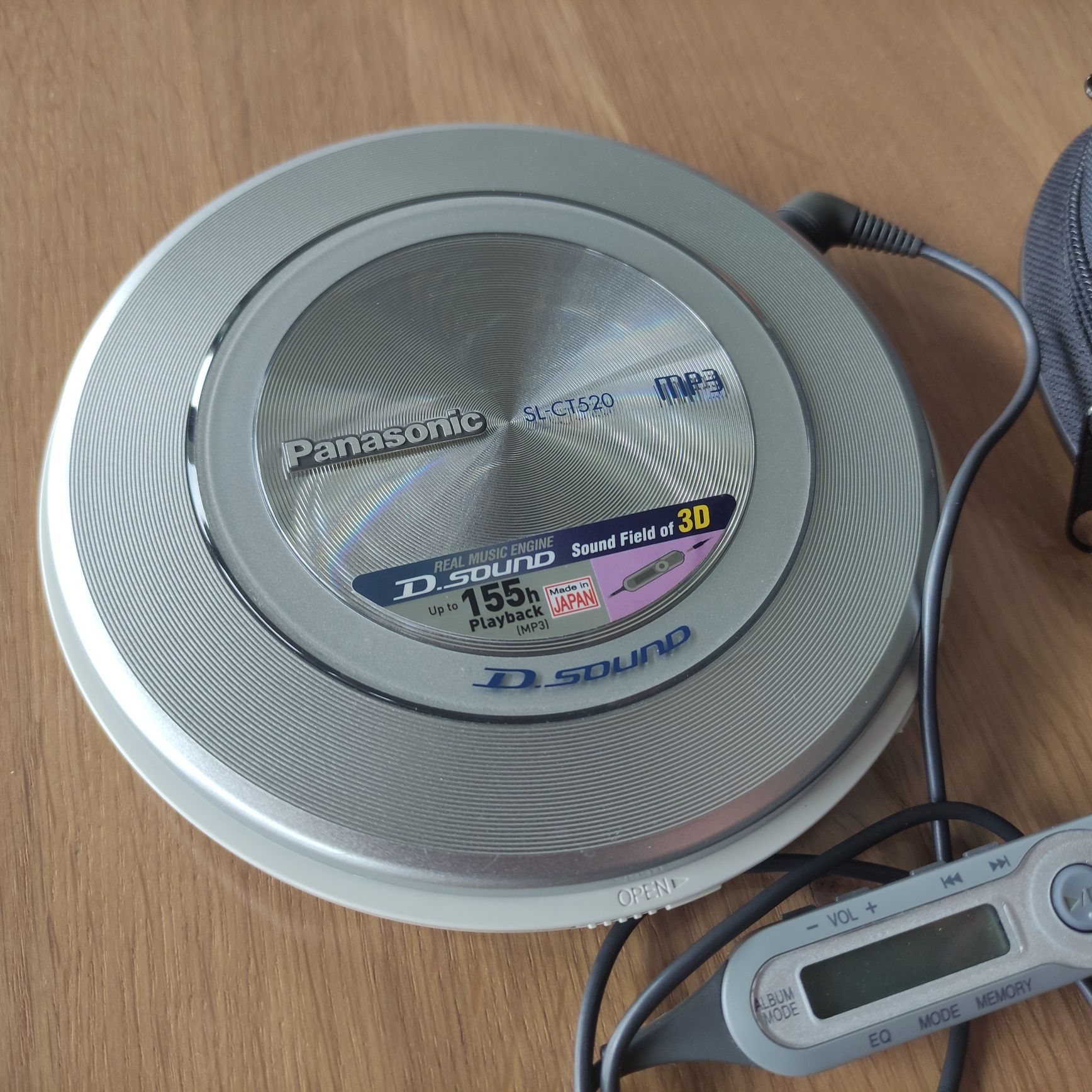 Discman Panasonic SL-CT520, pilot, pokrowiec + gratis słuchawki SONY.
