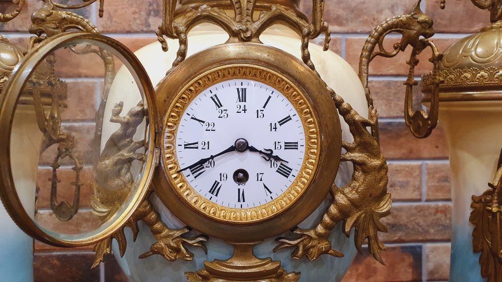 Zegar kominkowy porcelanowy antyk XIX wiek brąz porcelana ogromny 85cm