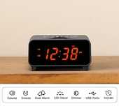 Budzik radiowy, drzemka, podwójny alarm, ładowanie USB