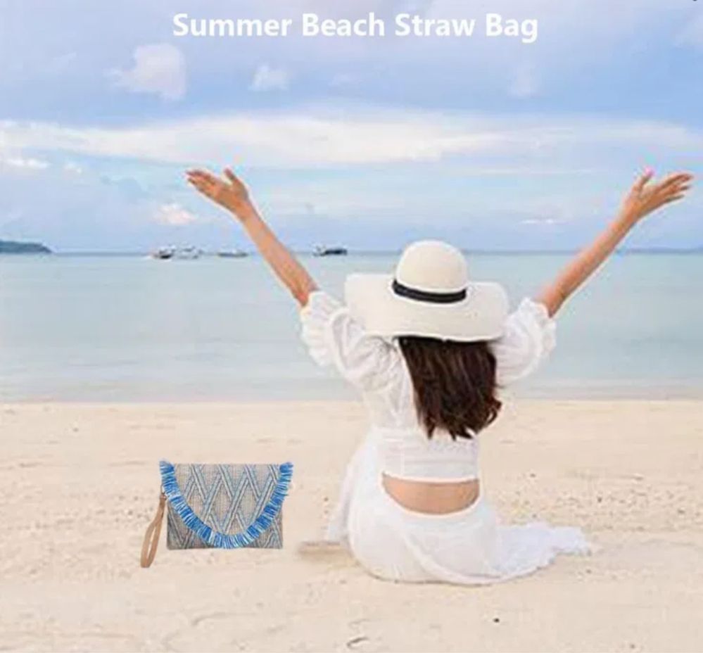 FAOONNMY letnia torba na rękę plażowa, kopertówka podróże,niebieska.
