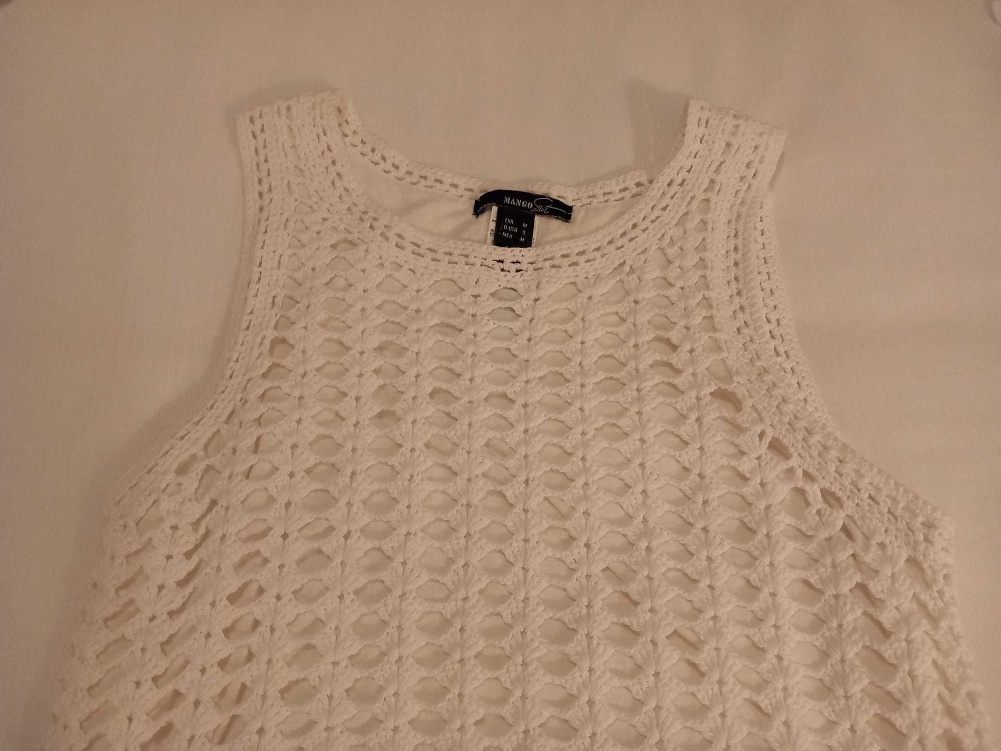 Vestido branco crochet forrado tamanho L - Mango