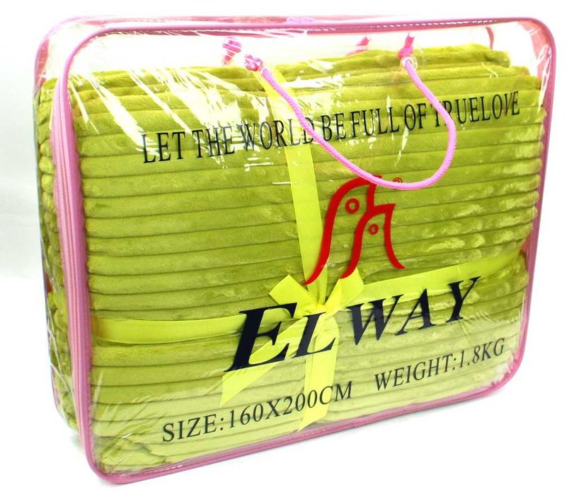 Koc Elway 160x200 miękki limonkowy welur ciepły pled 1,8kg w etui