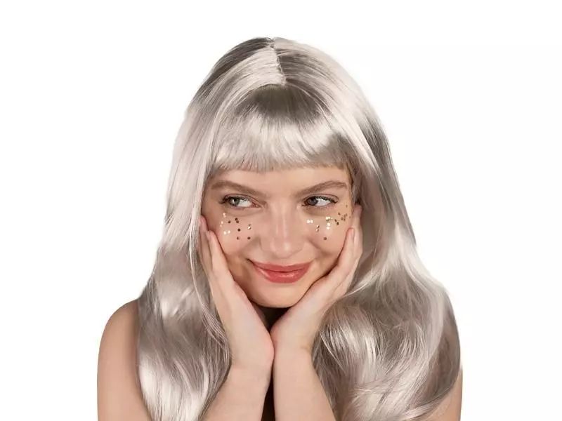 Peruka długie włosy srebrna. PartyDeco