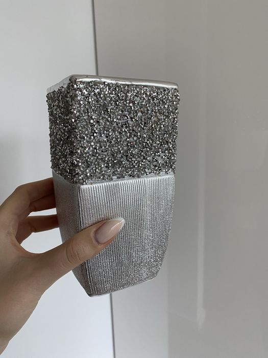 NOWY wazon ceramiczny glamour z kryształkami STEBRNY