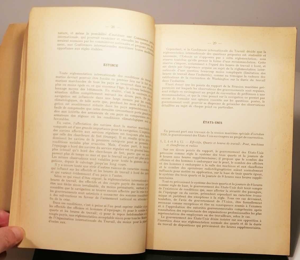 HEURES DE TRAVAIL A BORD ET EFFECTIFS (Edição de 1936)